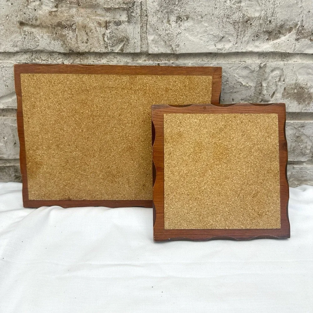 Vintage‎ set Of 2 Wood & Cork Trivets Hot Pads Rectangular & Square Cottagecore
